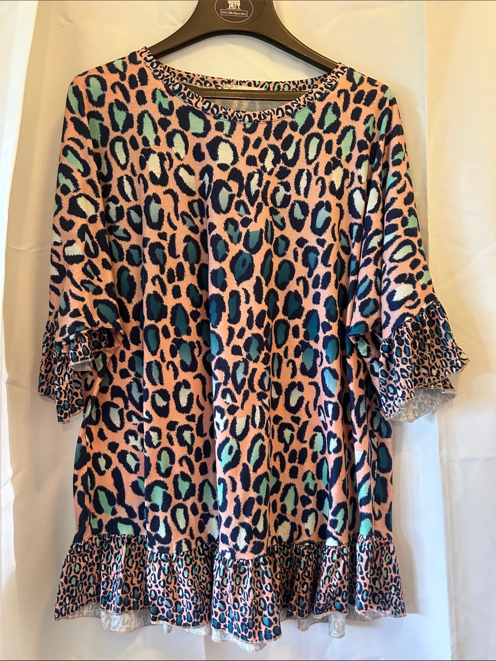 Leopard Print Ruffle-Sleeve Tunic in Pink